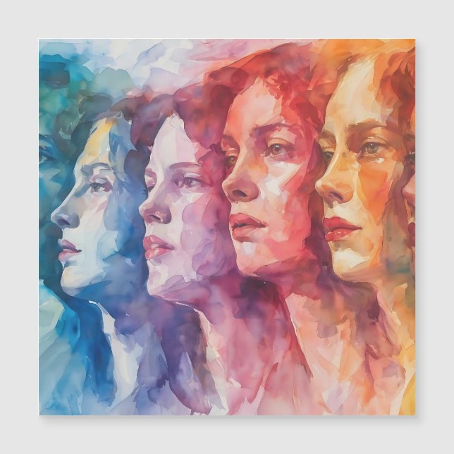 Carte Magnétique Visages des femmes - Peinture aquarelle (Devant)