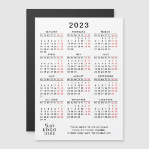 Carte Magnétique Votre Logo 2023 Calendrier Blanc Noir Rouge Minima