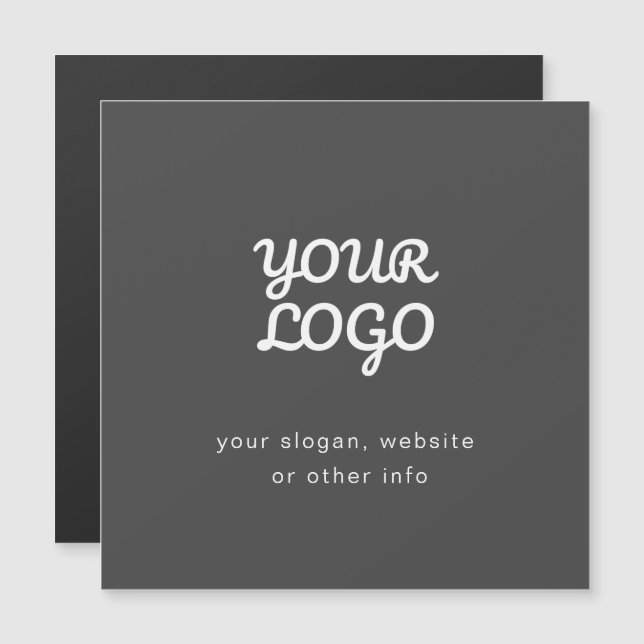 Carte Magnétique Votre logo et votre texte d'entreprise | Gris fonc (Devant / Derrière)