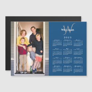 Carte Magnétique Votre Photo 2023 Calendrier Monogramme Nom Blue Ma