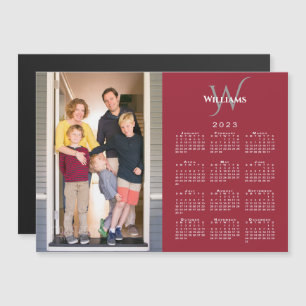 Carte Magnétique Votre Photo 2023 Calendrier Nom Monogramme Red Mag