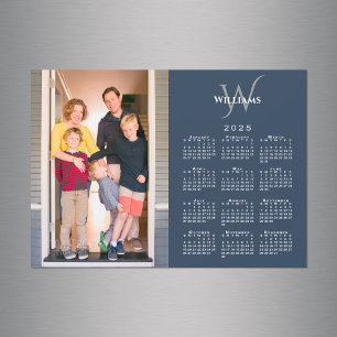 Carte Magnétique Votre Photo 2025 Calendrier Monogramme Nom Marine
