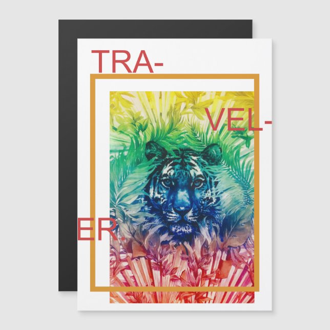 Carte Magnétique Voyager Jungle Wild Tiger Feuilles tropicaux (Devant / Derrière)