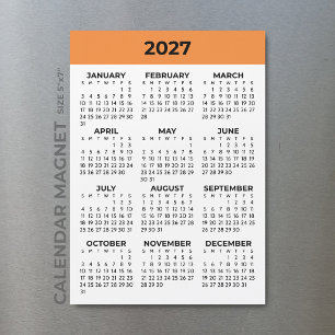 Carte Magnétique Vue annuelle 2027 Calendrier magnétique mandarine