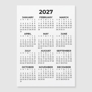 Carte Magnétique Vue annuelle 2027 Calendrier magnétique noir et bl