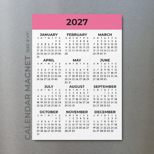 Carte Magnétique Vue annuelle 2027 Calendrier magnétique rose vif