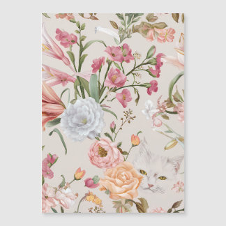 Carte Magnétique White Cats Pink Roses Floral Flat Thank You Card