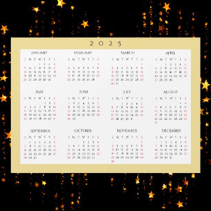 Carte Magnétique White Gold 2025 Annuel Pleine Année Calendrier Mag