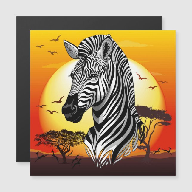 Carte Magnétique Zebra African Savanna Wild Animal (Devant / Derrière)