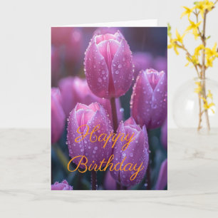 Carte Magnifique Bouquet Fleur de Tulipe Rose Hiver  Ann