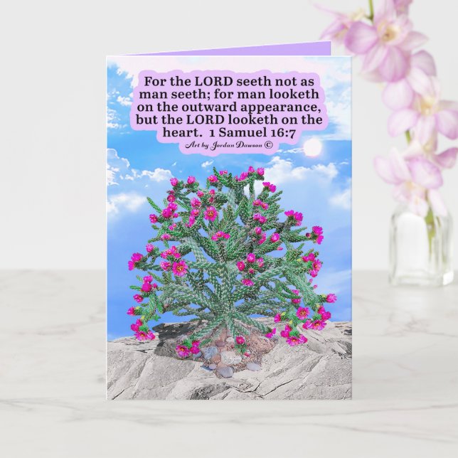Carte Magnifique Cactus Cholla Écriture 1 Samuel 16:7 (Orchidée)