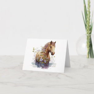 Carte Magnifique Cheval avec Fleurs BLANC