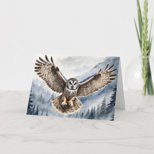 Carte Magnifique Chouette grise qui arrive pour un blanc