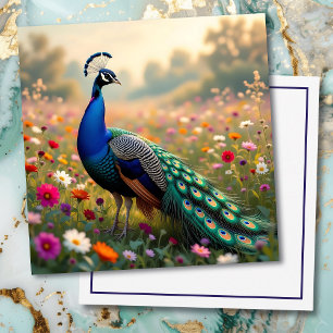 Carte Magnifique paon dans un champ de fleurs