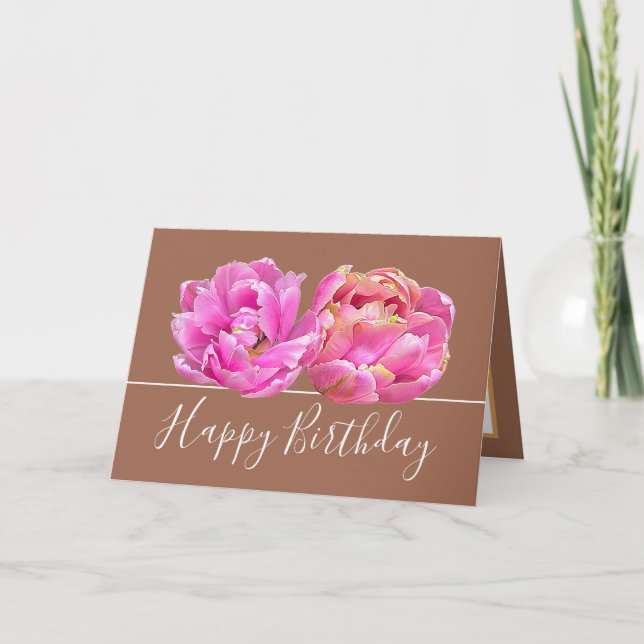 Carte Magnifique Tulipe rose Joli Bouquet floral Anniver (Devant)