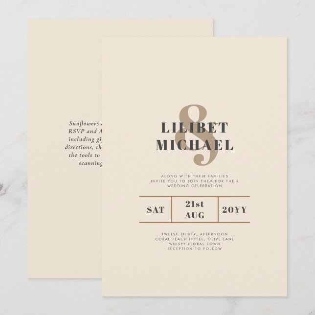 Carte Magnolia Cream Typographie Mariage moderne (Devant / Derrière)