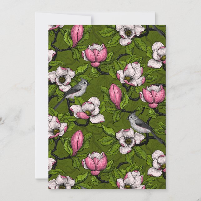 Carte Magnolia en floraison et oiseau de tireur 2 (Devant)