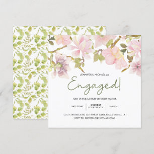 Carte Magnolia Floral Élégant Fiançailles Rose Pâle