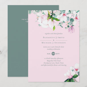Carte Magnolias rose pâle Sage Eucalyptus Mariage
