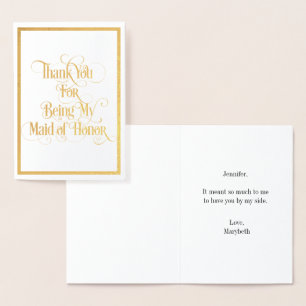 Carte Maid Of Honor Merci Gold Foil Card