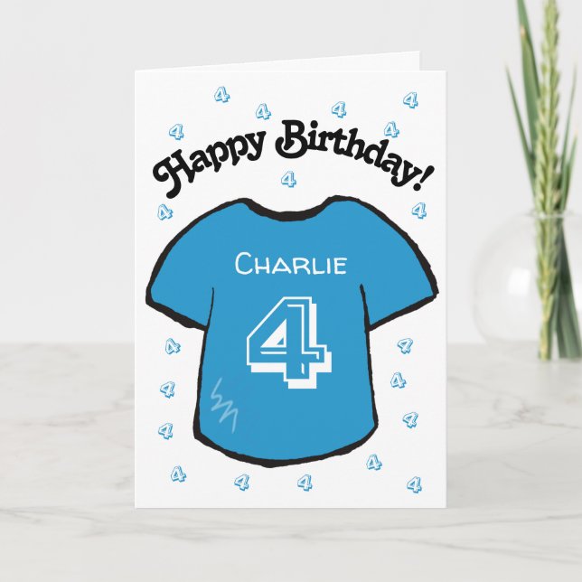 Carte maillot de football bleu pour le 4ème anniversaire (Devant)