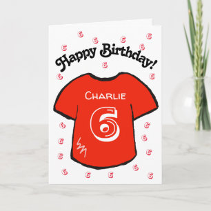 Carte maillot de football rouge pour le 6ème anniversair