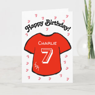 Carte maillot de football rouge pour le 7ème anniversair