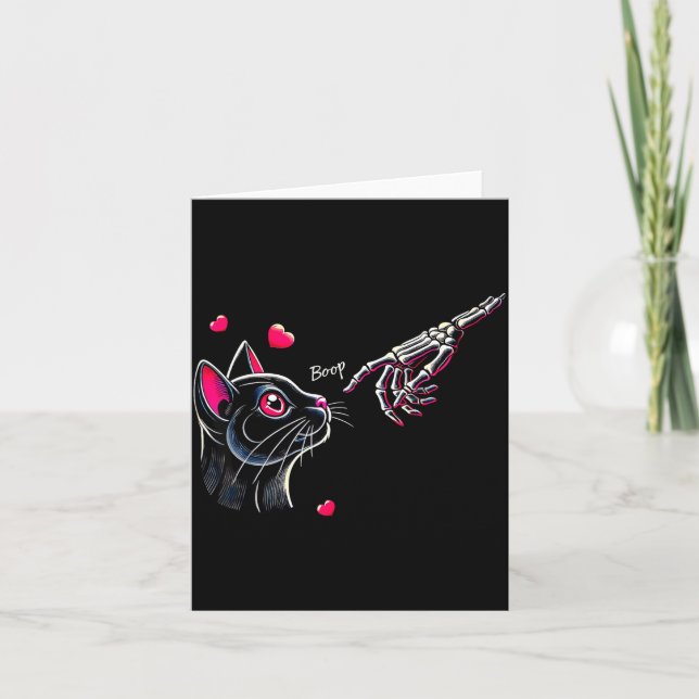 Carte Main de squelette de chat noir Boop Saint-Valentin (Devant)