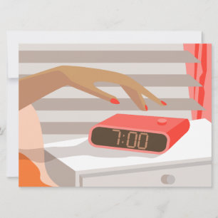 Carte Main des femmes poussant le bouton snooze du révei