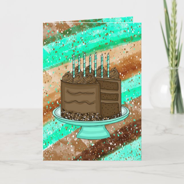 Carte Main dessinée Turquoise et Brown Joyeux anniversai (Devant)