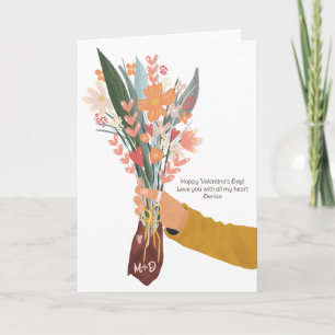 Carte Main tenant un bouquet floral pour la Saint-Valent