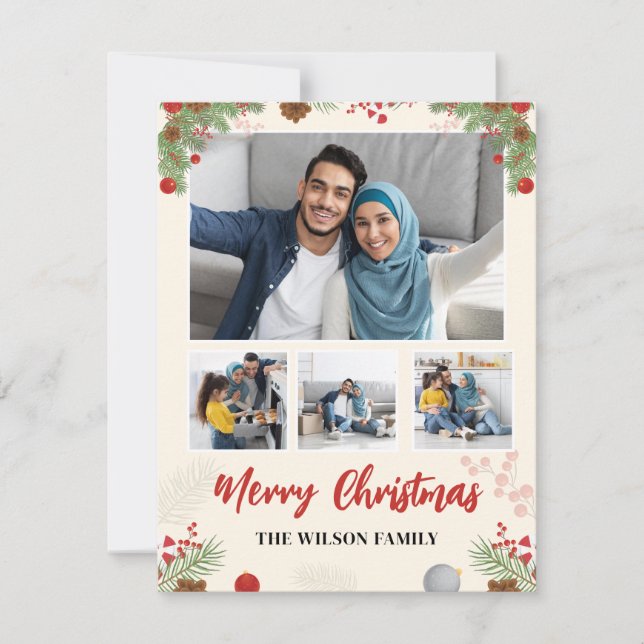 Carte Main tirée Joyeux Noël Quatre photos Collage (Devant)