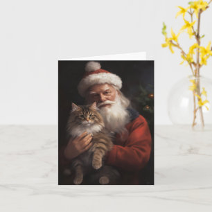 Carte Maine Coon avec Noël Festif du Père Noël