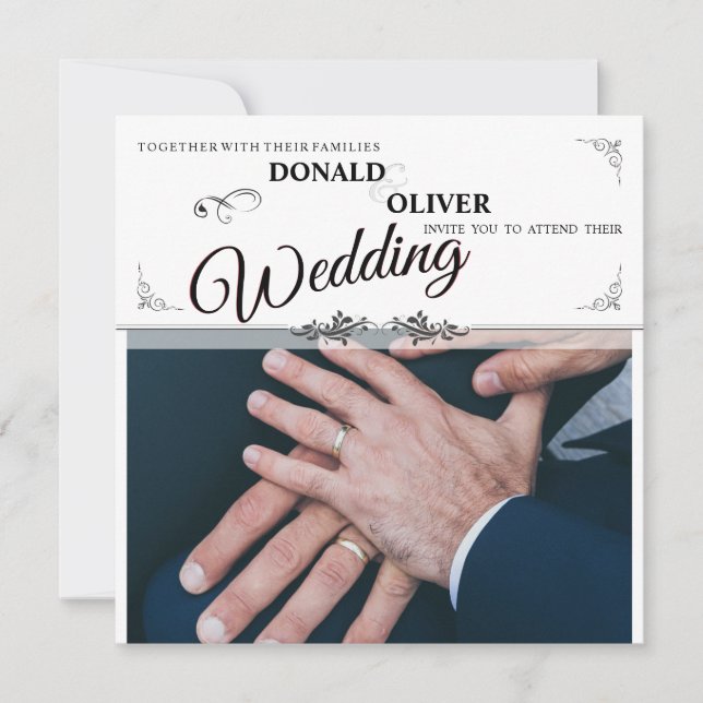 Carte Mains d'un couple de Mariages gais avec anneaux (Devant)