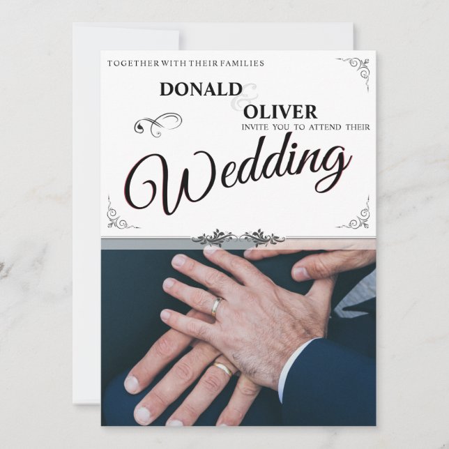 Carte Mains d'un couple de Mariages gais avec anneaux (Devant)