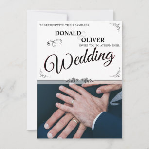 Carte Mains d'un couple gay de mariage avec des anneaux