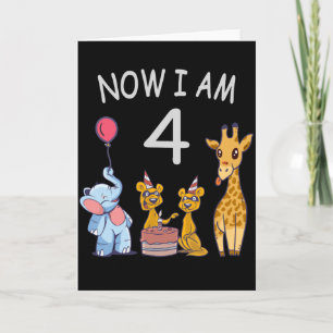 Carte Maintenant j'ai 4 ans 4ème anniversaire au Zoo