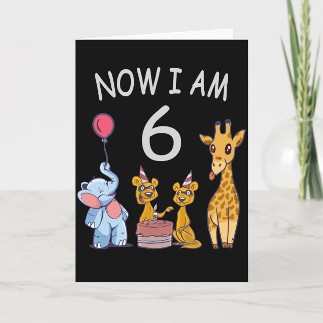 Carte Maintenant j'ai 6 ans 6ème anniversaire au Zoo (Devant)