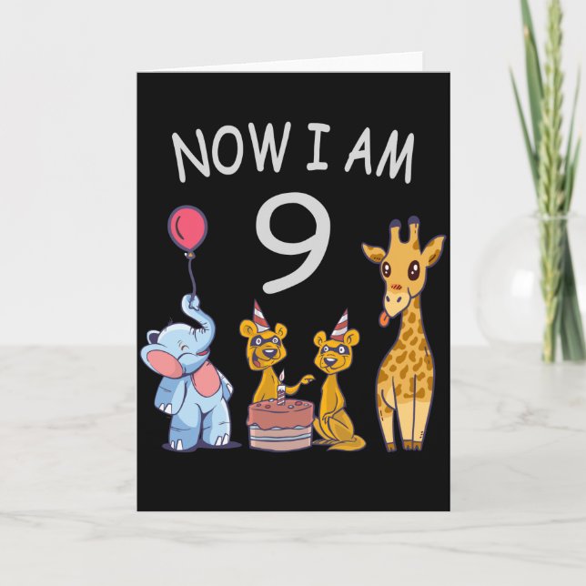 Carte Maintenant j'ai 9 ans 9ème anniversaire au Zoo (Devant)