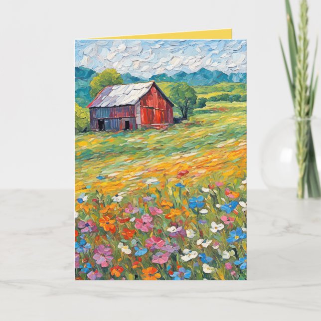 Carte Maison d'Anniversaire En Champ Fleur sauvage (Devant)