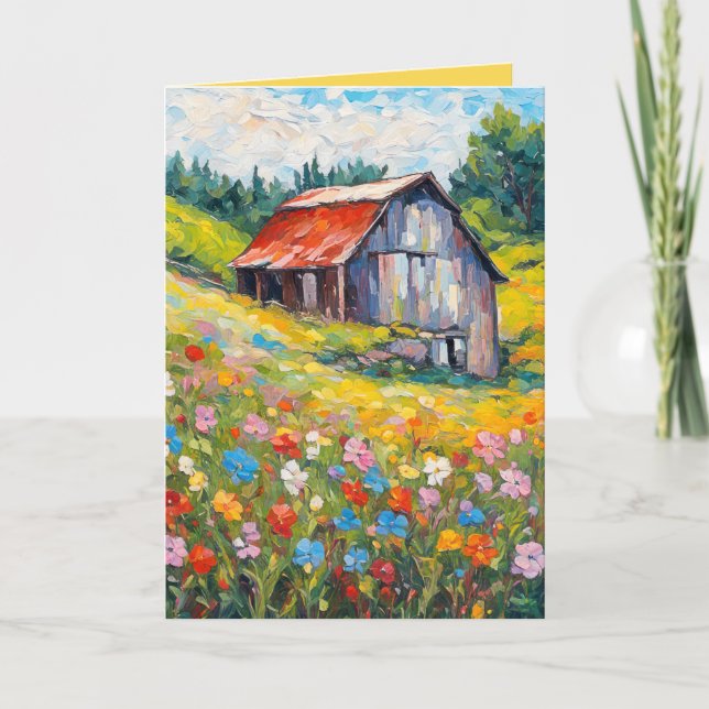 Carte Maison d'Anniversaire En Champ Fleur sauvage (Devant)