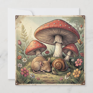 Carte Maison de Campagne Rétro Champignons et Faune
