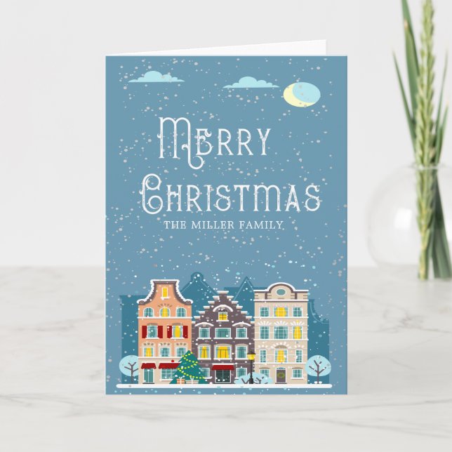 Carte Maison de Noël enneigé jour de fête photo pliée (Devant)