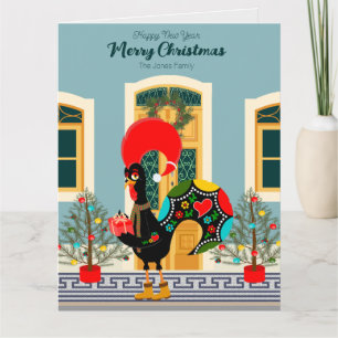 Carte Maison de Noël portugaise avec Rooster Salutations