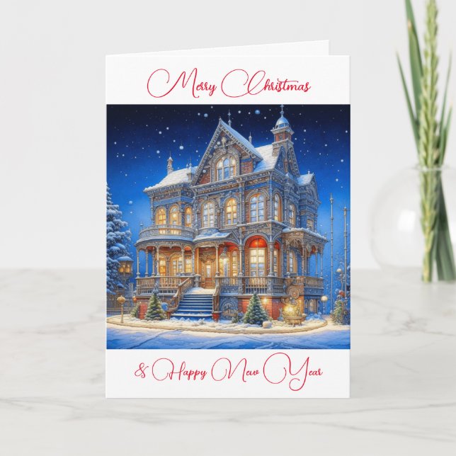 Carte Maison de Noël Snowy personnalisée (Devant)