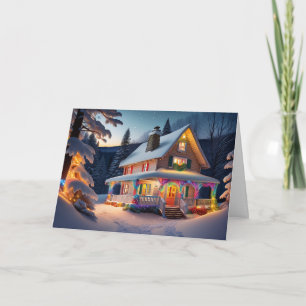 Carte Maison de vacances de Noël magnifiquement décorée