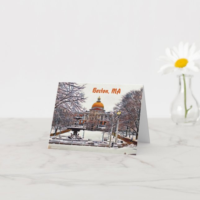 Carte Maison d'état de Boston en hiver (Petite plante)