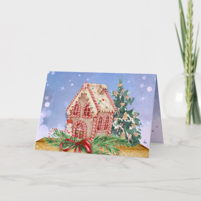 Carte Maison en pain d'épices de Noël Aquarelle Salutati (Devant)