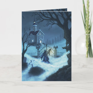 Carte Maison hantée bienvenue gothique halloween art ima