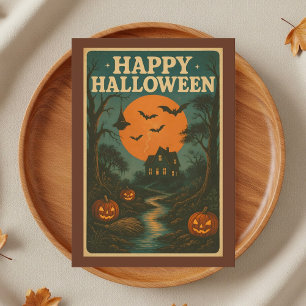 Carte Maison hantée citrouille Halloween Vintage